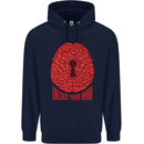 Unlock Your Mind Intelligence Psychology Mens 80% Cotton Hoodie Navy Blue