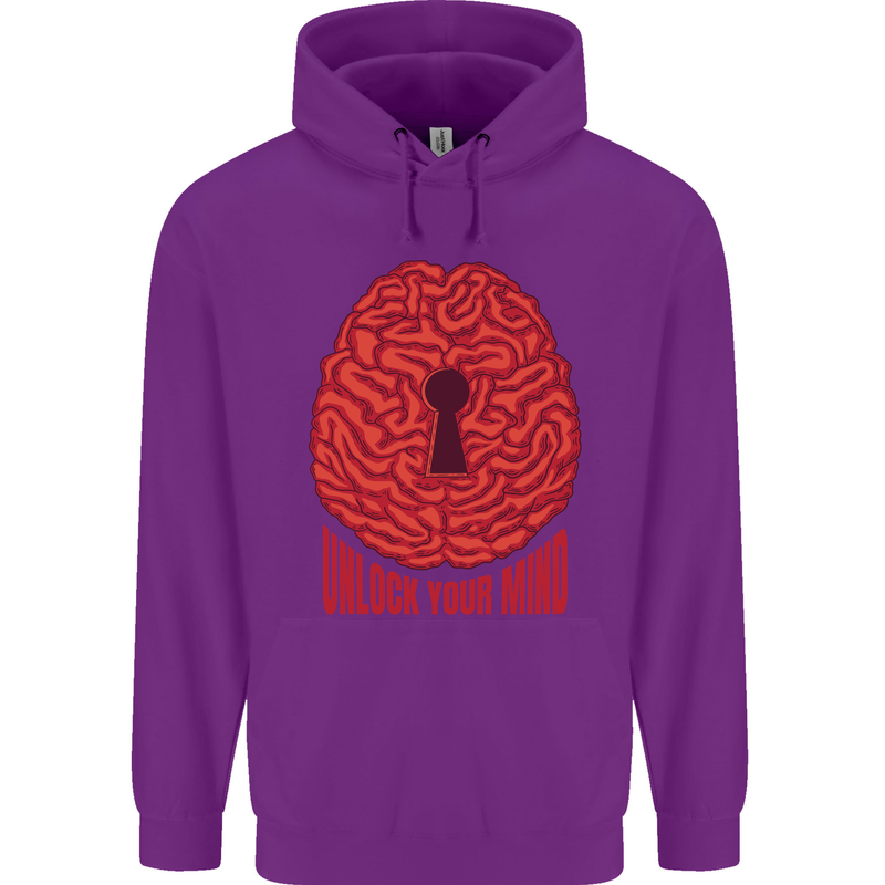 Unlock Your Mind Intelligence Psychology Mens 80% Cotton Hoodie Purple