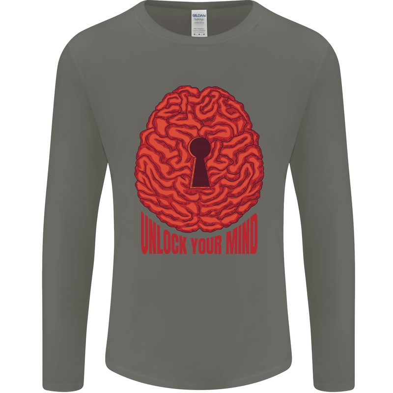 Unlock Your Mind Intelligence Psychology Mens Long Sleeve T-Shirt Charcoal