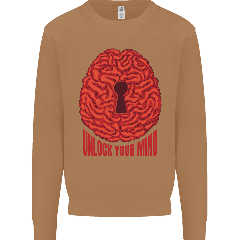 Unlock Your Mind Intelligence Psychology Mens Sweatshirt Jumper Caramel Latte