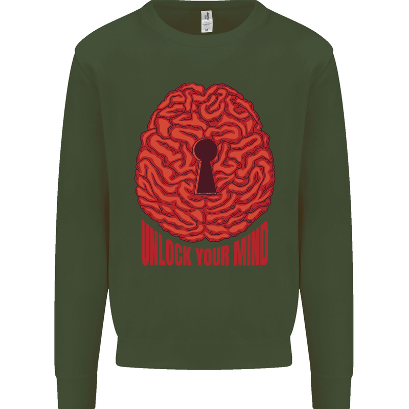 Unlock Your Mind Intelligence Psychology Mens Sweatshirt Jumper Forest Green