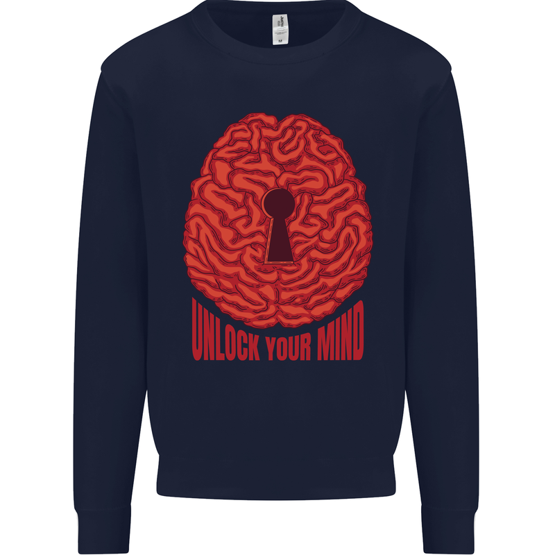 Unlock Your Mind Intelligence Psychology Mens Sweatshirt Jumper Navy Blue