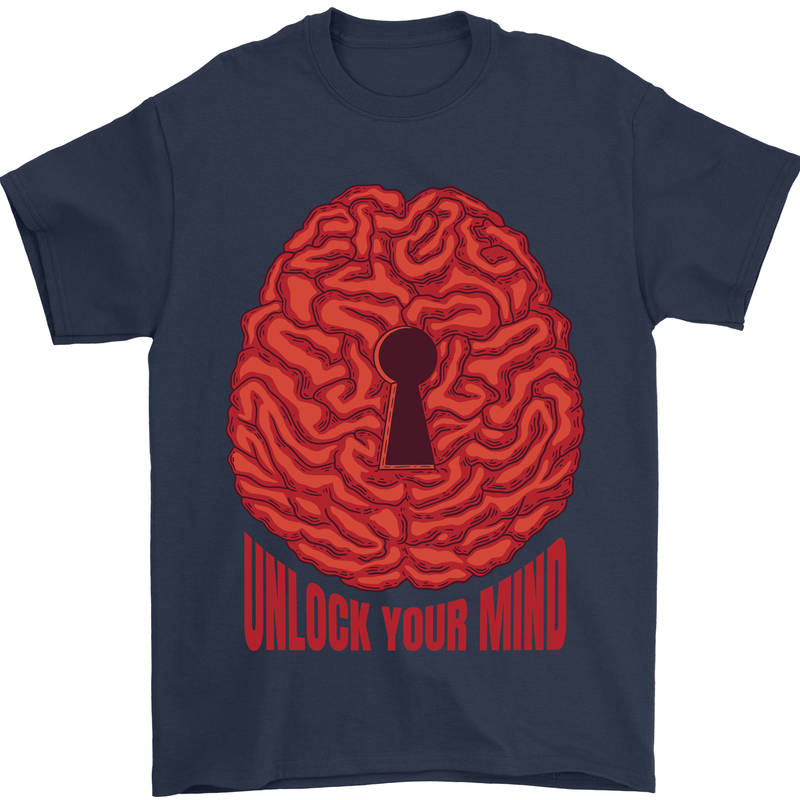 Unlock Your Mind Intelligence Psychology Mens T-Shirt 100% Cotton Navy Blue