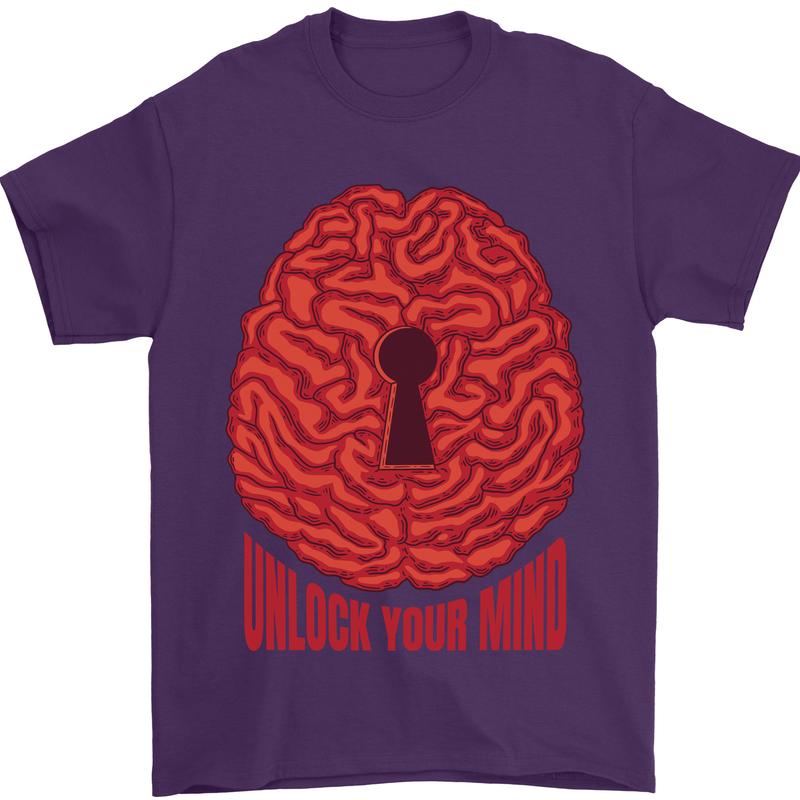 Unlock Your Mind Intelligence Psychology Mens T-Shirt 100% Cotton Purple