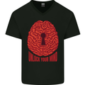 Unlock Your Mind Intelligence Psychology Mens V-Neck Cotton T-Shirt Black