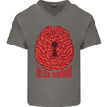 Unlock Your Mind Intelligence Psychology Mens V-Neck Cotton T-Shirt Charcoal