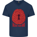 Unlock Your Mind Intelligence Psychology Mens V-Neck Cotton T-Shirt Navy Blue