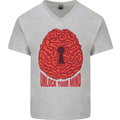 Unlock Your Mind Intelligence Psychology Mens V-Neck Cotton T-Shirt Sports Grey