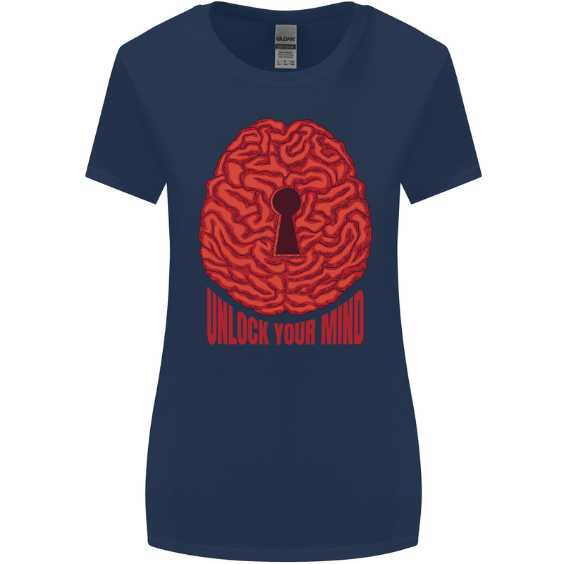 Unlock Your Mind Intelligence Psychology Womens Wider Cut T-Shirt Navy Blue