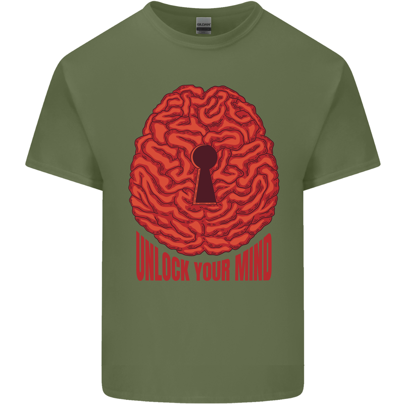 Unlock Your Mind Psychology Psychologist Mens Cotton T-Shirt Tee Top Military Green