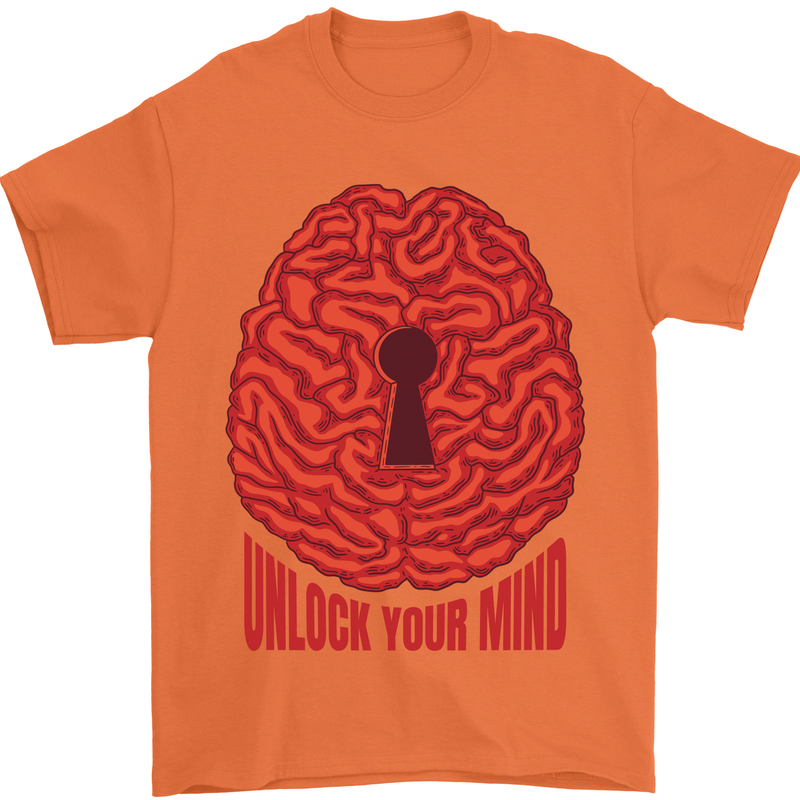Unlock Your Mind Psychology Psychologist Mens T-Shirt 100% Cotton Orange