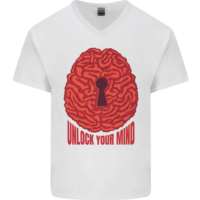 Unlock Your Mind Psychology Psychologist Mens V-Neck Cotton T-Shirt White
