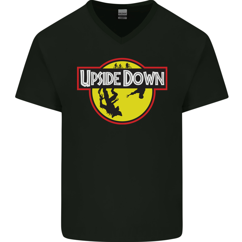 Upside Down SCI-FI TV Program Mens V-Neck Cotton T-Shirt Black