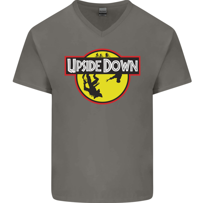 Upside Down SCI-FI TV Program Mens V-Neck Cotton T-Shirt Charcoal