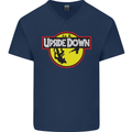 Upside Down SCI-FI TV Program Mens V-Neck Cotton T-Shirt Navy Blue