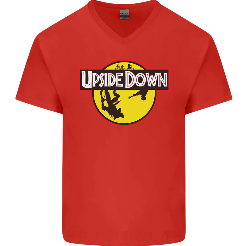 Upside Down SCI-FI TV Program Mens V-Neck Cotton T-Shirt Red