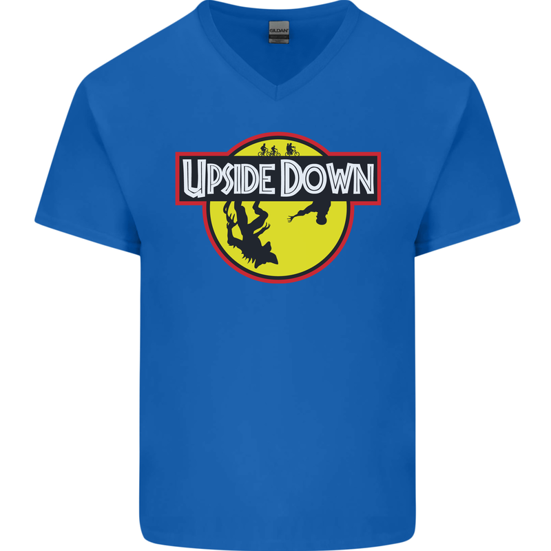 Upside Down SCI-FI TV Program Mens V-Neck Cotton T-Shirt Royal Blue