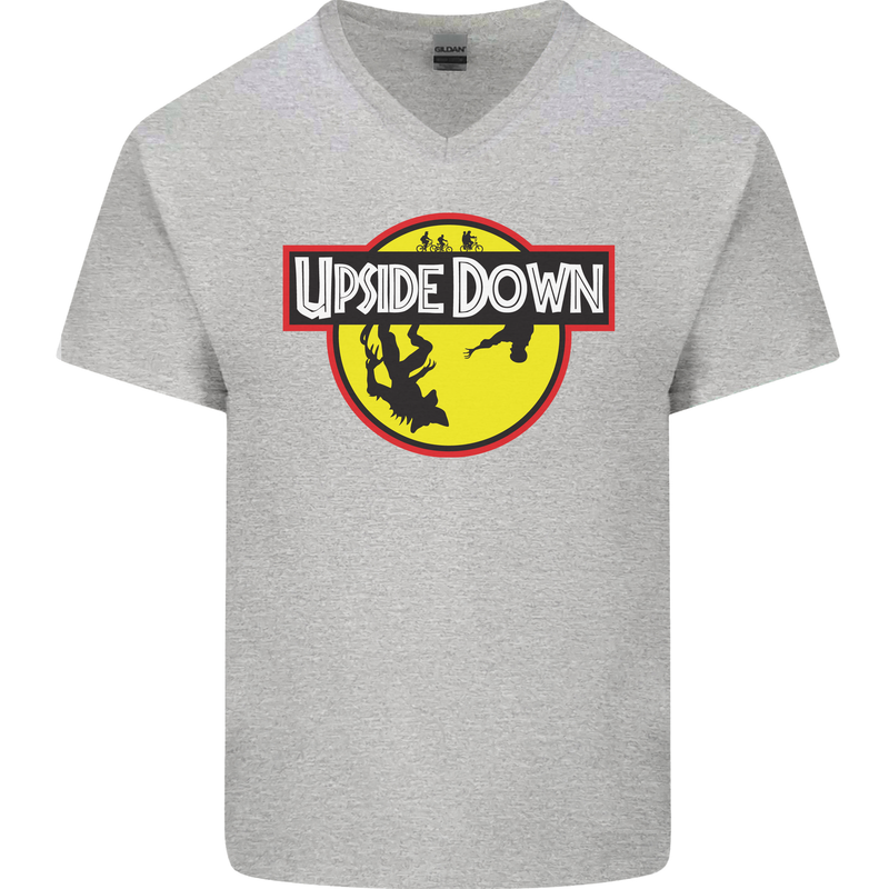 Upside Down SCI-FI TV Program Mens V-Neck Cotton T-Shirt Sports Grey