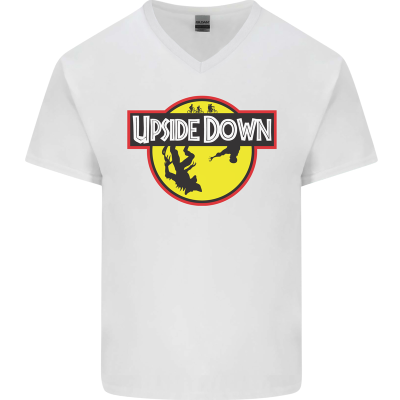 Upside Down SCI-FI TV Program Mens V-Neck Cotton T-Shirt White