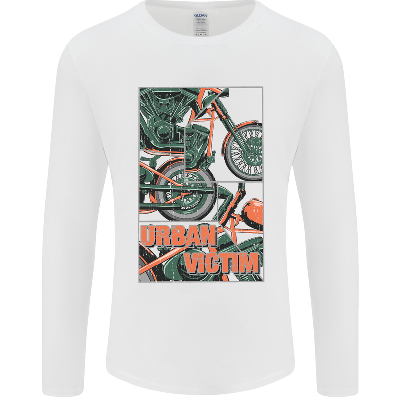 Urban Victim Motorcycle Motorbike Biker Mens Long Sleeve T-Shirt White
