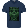 VR Man Virtual Reality Gaming Gamer Mens V-Neck Cotton T-Shirt Navy Blue