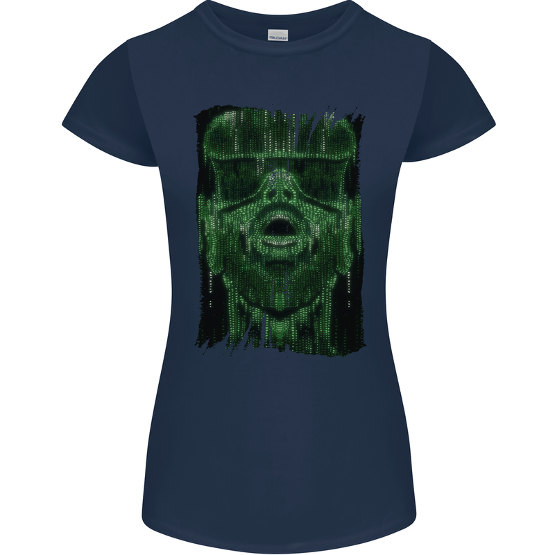 VR Man Virtual Reality Gaming Gamer Womens Petite Cut T-Shirt Navy Blue