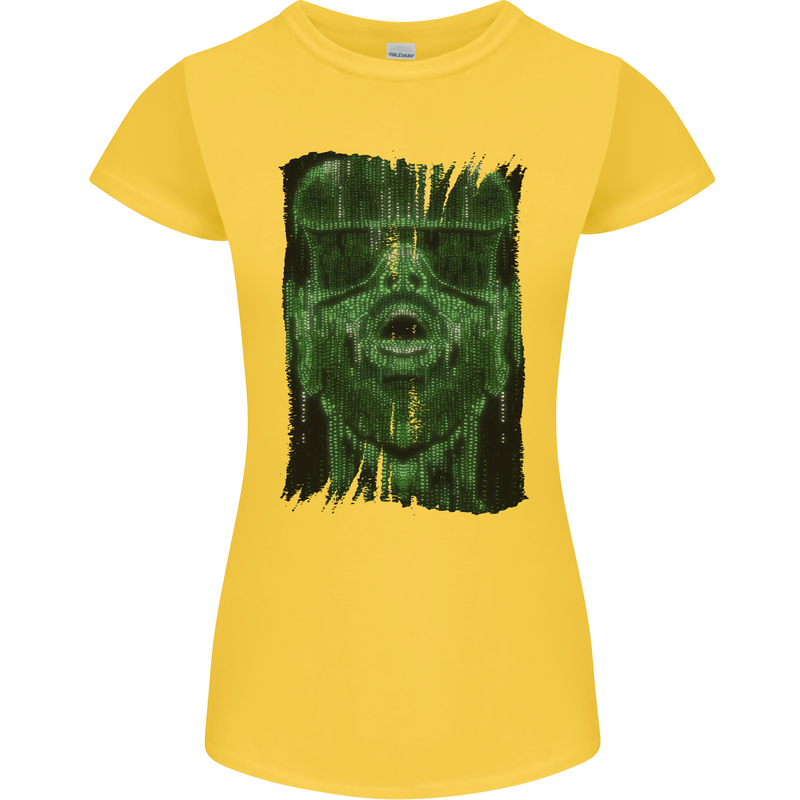 VR Man Virtual Reality Gaming Gamer Womens Petite Cut T-Shirt Yellow