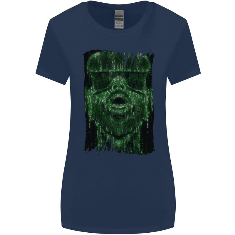 VR Man Virtual Reality Gaming Gamer Womens Wider Cut T-Shirt Navy Blue
