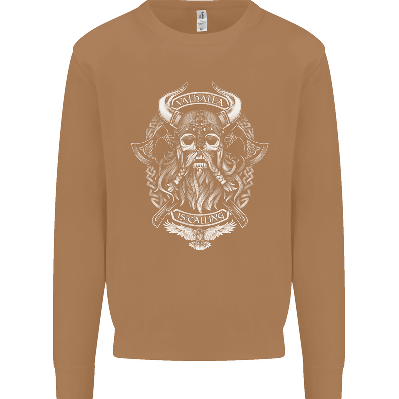 Valhalla is Calling Vikings Odin Thor Gym Mens Sweatshirt Jumper Caramel Latte