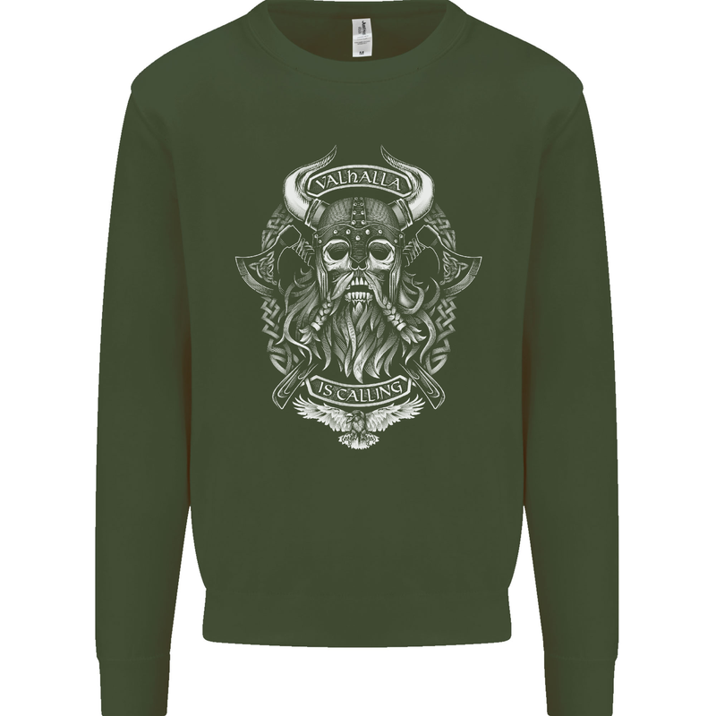 Valhalla is Calling Vikings Odin Thor Gym Mens Sweatshirt Jumper Forest Green