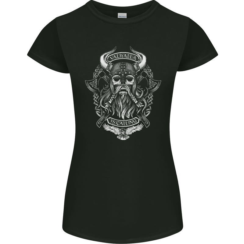 Valhalla is Calling Vikings Odin Thor Gym Womens Petite Cut T-Shirt Black