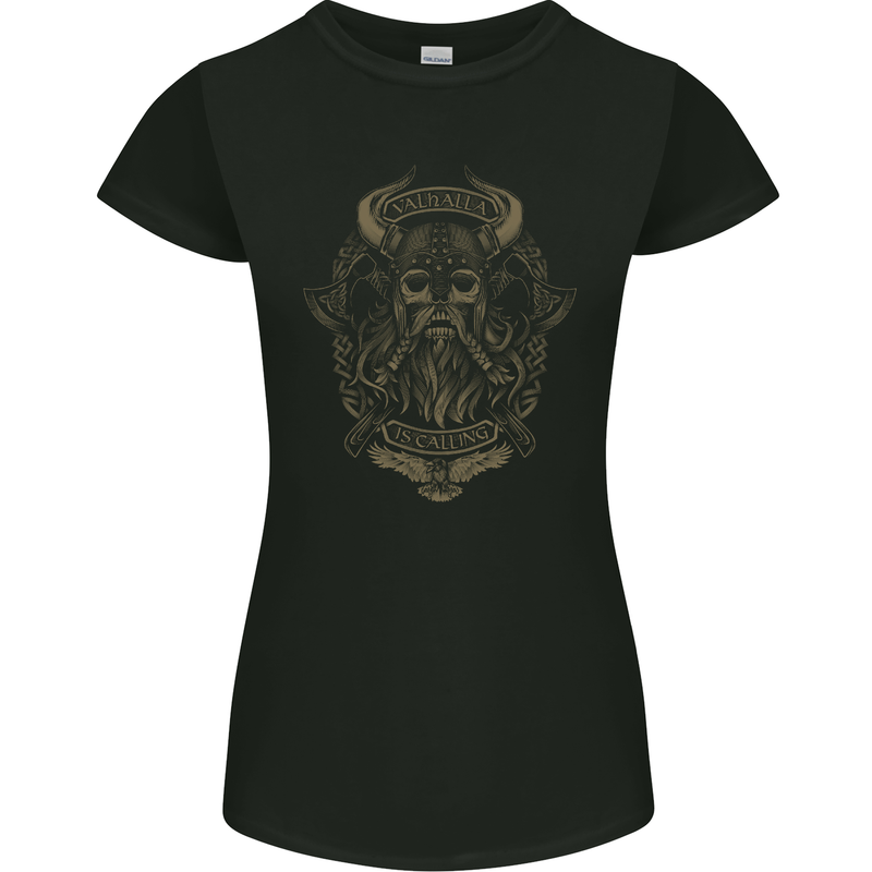 Valhalla is Calling Vikings Odin Thor Gym Womens Petite Cut T-Shirt Black