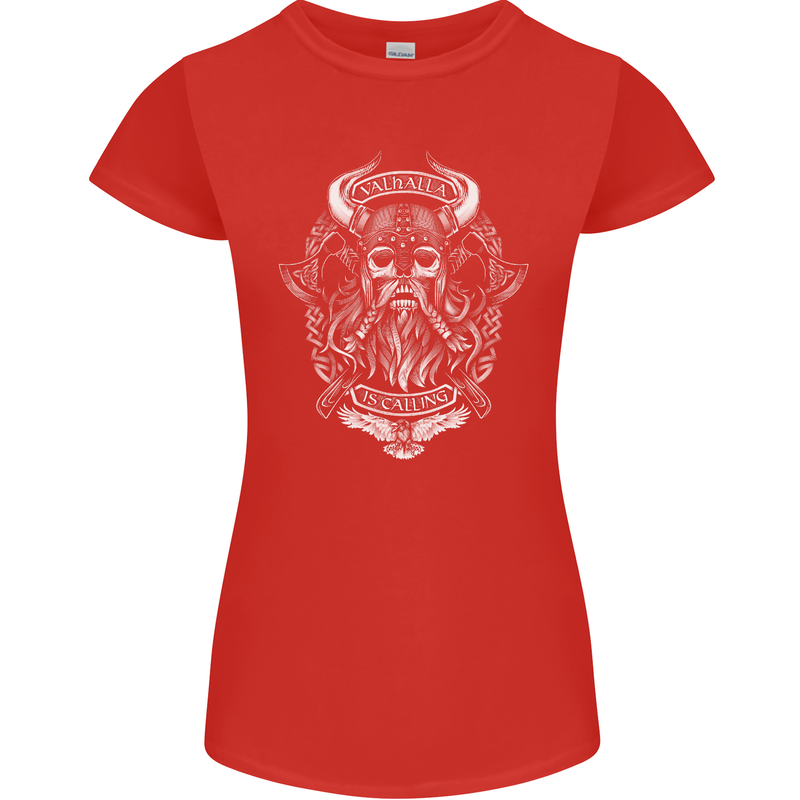 Valhalla is Calling Vikings Odin Thor Gym Womens Petite Cut T-Shirt Red
