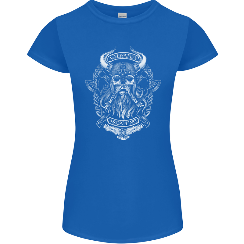 Valhalla is Calling Vikings Odin Thor Gym Womens Petite Cut T-Shirt Royal Blue