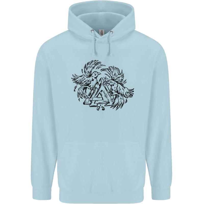 Valknut Symbol With Ravens Viking Childrens Kids Hoodie Light Blue