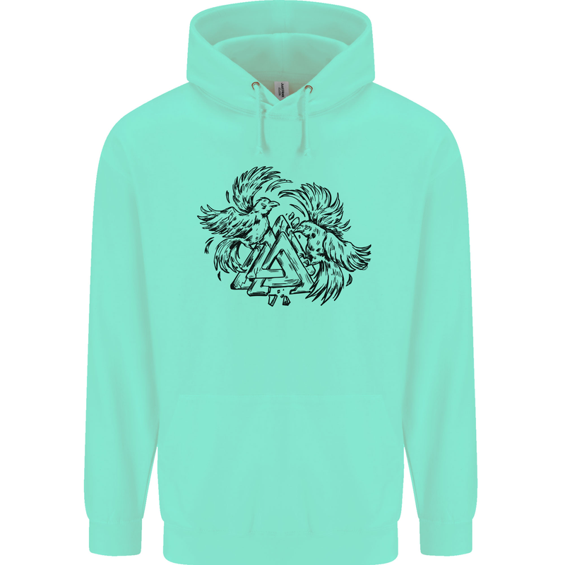 Valknut Symbol With Ravens Viking Childrens Kids Hoodie Peppermint