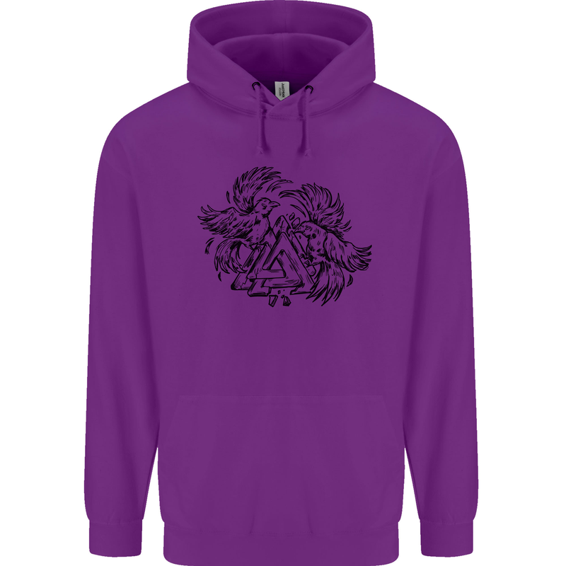 Valknut Symbol With Ravens Viking Childrens Kids Hoodie Purple