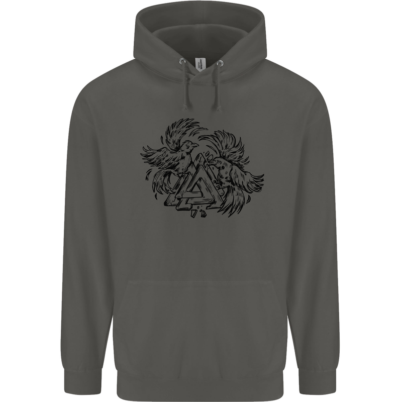 Valknut Symbol With Ravens Viking Childrens Kids Hoodie Storm Grey