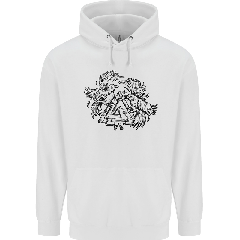 Valknut Symbol With Ravens Viking Childrens Kids Hoodie White