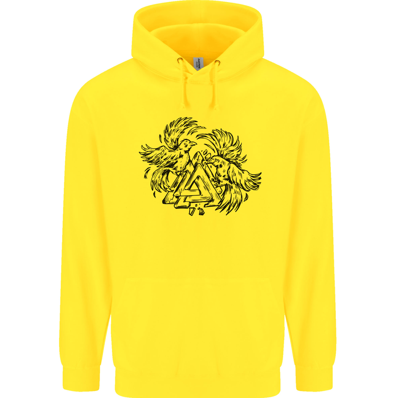 Valknut Symbol With Ravens Viking Childrens Kids Hoodie Yellow