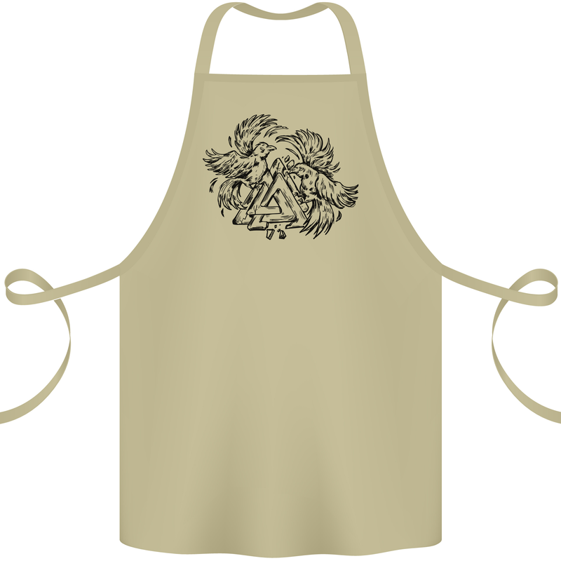 Valknut Symbol With Ravens Viking Cotton Apron 100% Organic Khaki