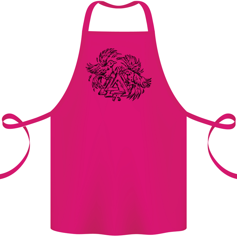 Valknut Symbol With Ravens Viking Cotton Apron 100% Organic Pink