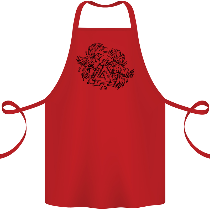 Valknut Symbol With Ravens Viking Cotton Apron 100% Organic Red