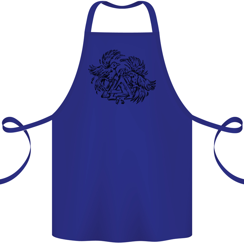 Valknut Symbol With Ravens Viking Cotton Apron 100% Organic Royal Blue