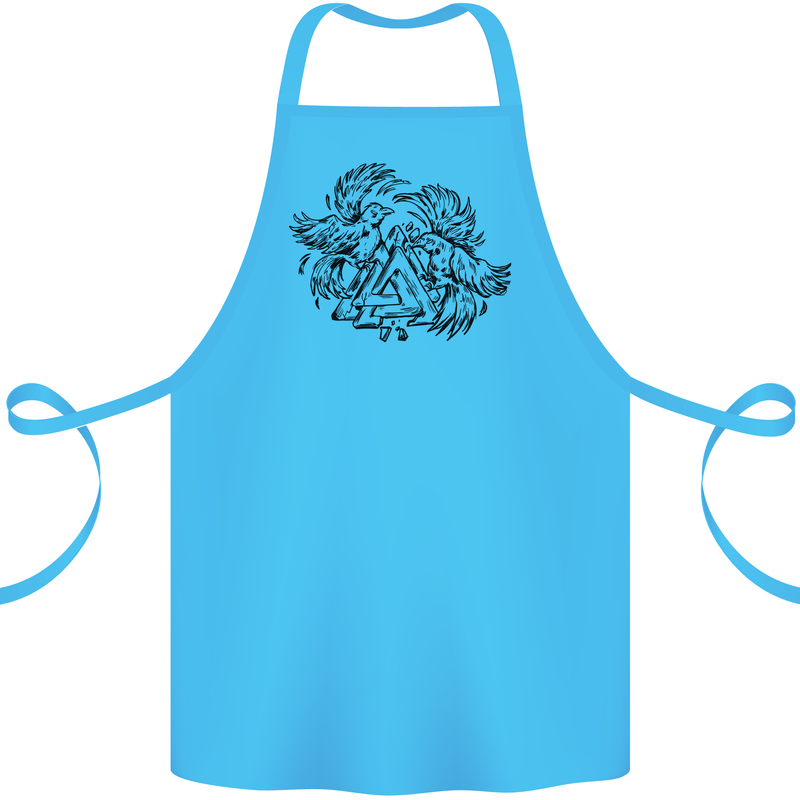 Valknut Symbol With Ravens Viking Cotton Apron 100% Organic Turquoise