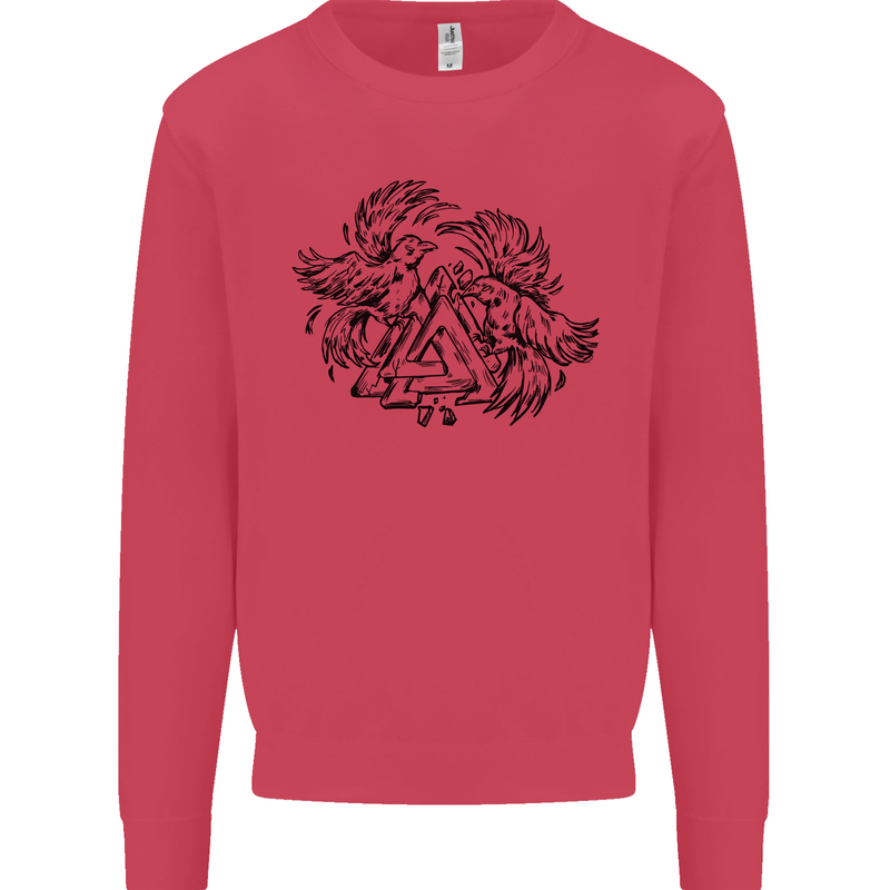 Valknut Symbol With Ravens Viking Kids Sweatshirt Jumper Heliconia