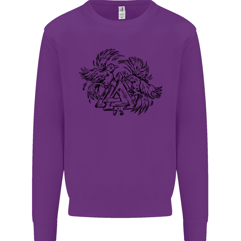 Valknut Symbol With Ravens Viking Kids Sweatshirt Jumper Purple