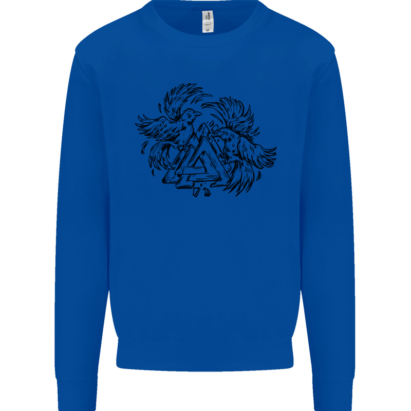 Valknut Symbol With Ravens Viking Kids Sweatshirt Jumper Royal Blue