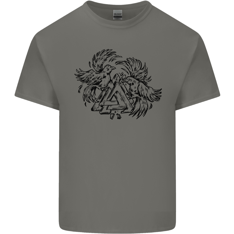 Valknut Symbol With Ravens Viking Kids T-Shirt Childrens Charcoal