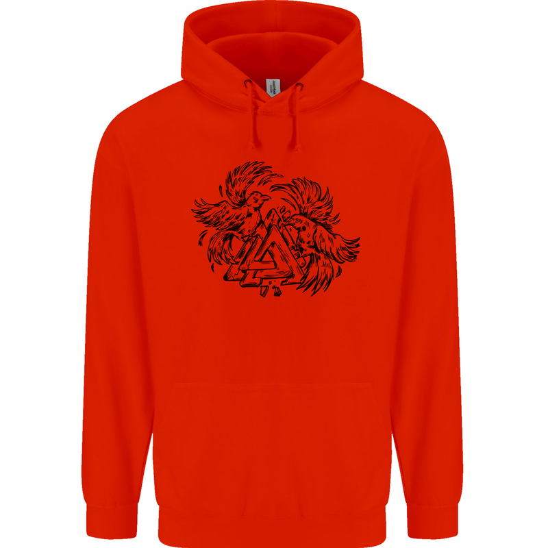 Valknut Symbol With Ravens Viking Mens 80% Cotton Hoodie Bright Red